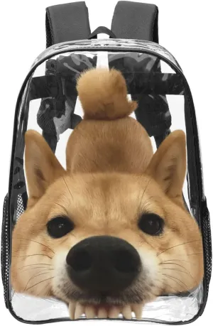 Transparent Backpack Anger Shiba Inu Dog Hiking-Daypacks Large Clear Backpack