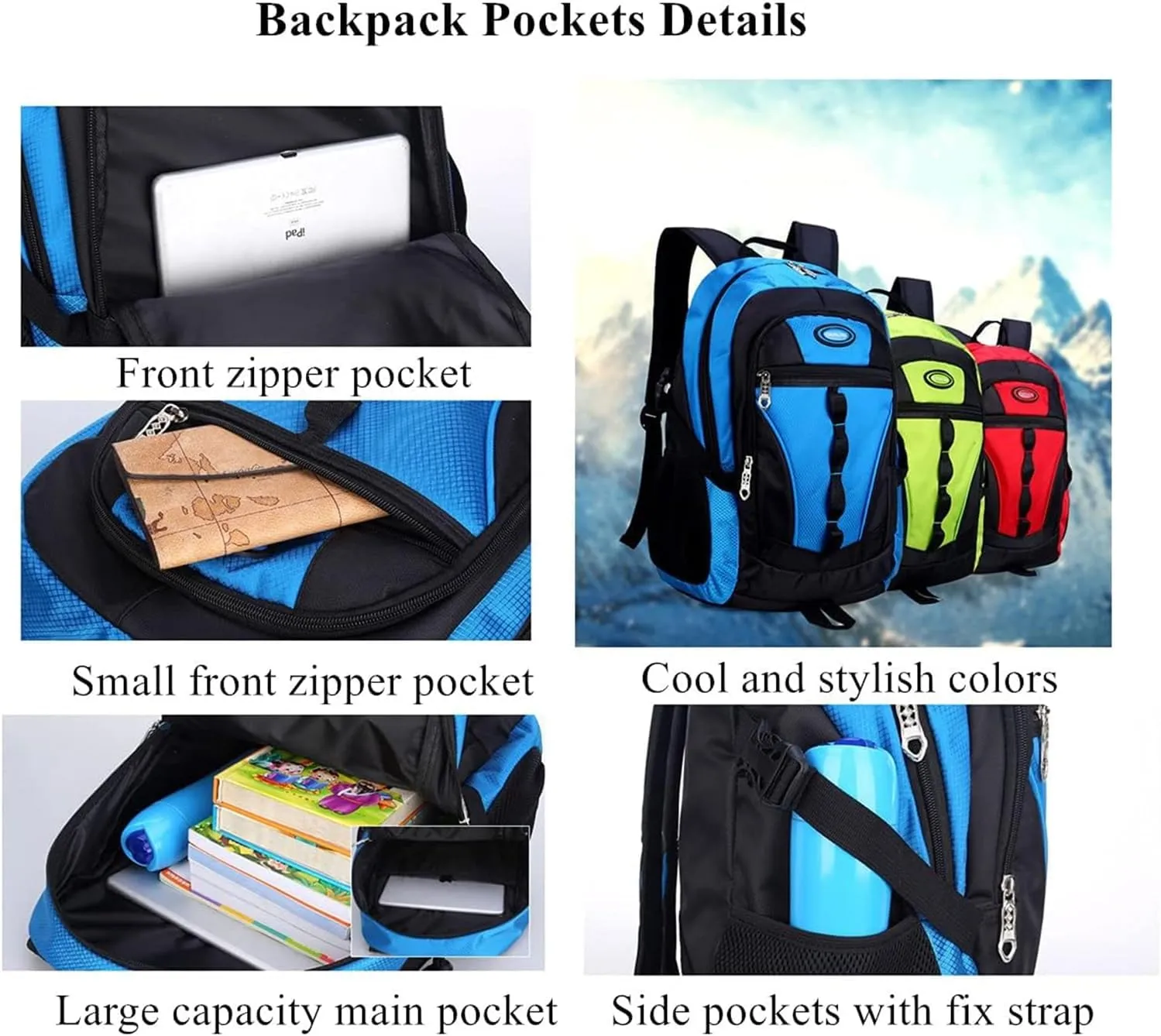 Travel Backpack Anti Theft Rucksack Nylon Waterproof Sports Backpack Mountaineering Backpack Ergonomic Backpack Hiking (Dark Blue,18.×13×8inch)