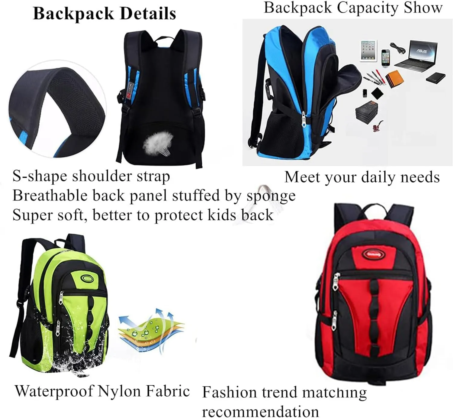 Travel Backpack Anti Theft Rucksack Nylon Waterproof Sports Backpack Mountaineering Backpack Ergonomic Backpack Hiking (Dark Blue,18.×13×8inch)