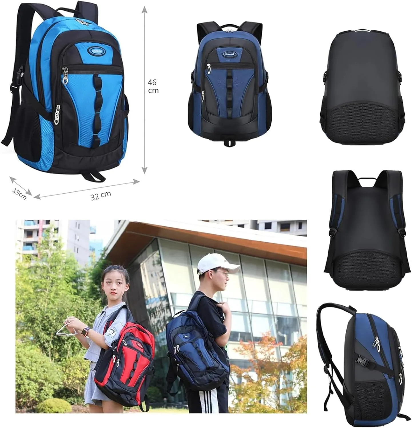 Travel Backpack Anti Theft Rucksack Nylon Waterproof Sports Backpack Mountaineering Backpack Ergonomic Backpack Hiking (Dark Blue,18.×13×8inch)