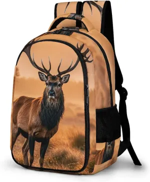 Travel Backpack for Men Women Casual Daypack Red Deer in The Morning Wilderness Natural Landscape Laptop Backpack Computer Bag Lightweight Shoulder Bag