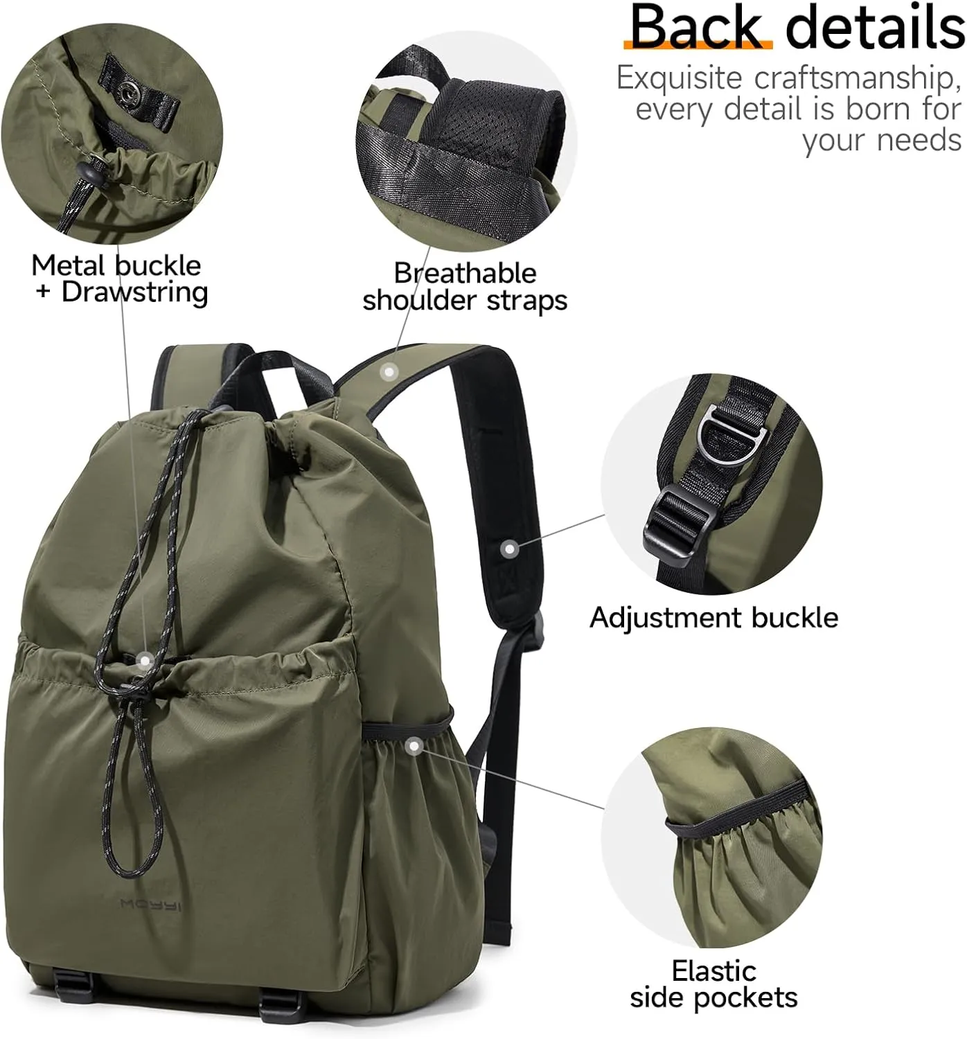 Travel Backpack for Men Women Lightweight Casual Daypacks with 16 Inch Laptop Compartment, Drawstring Hiking Backpack Waterproof (Green)