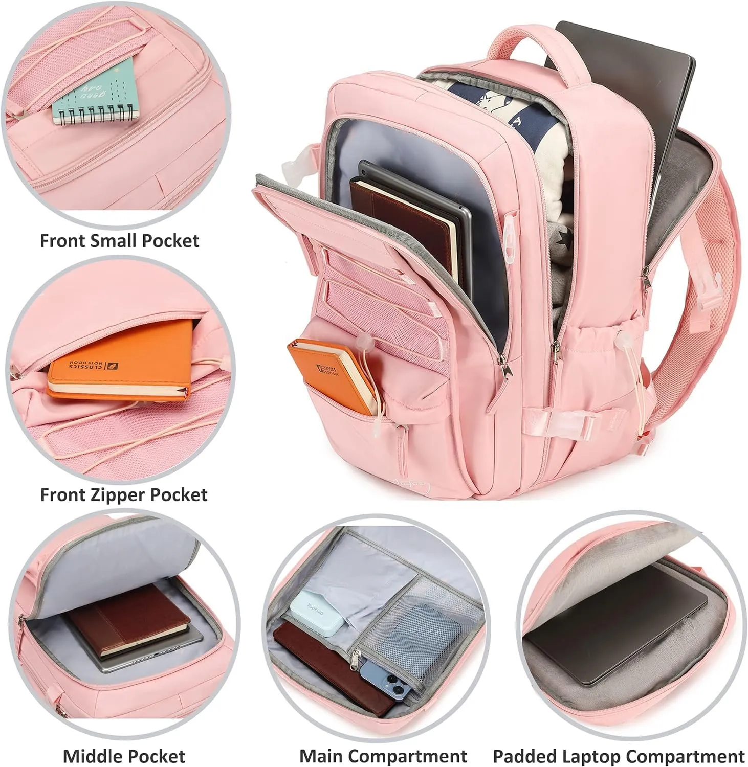 Travel Backpack for Women Men 17 Inch Laptop Backpacks with USB Port Carry on Bag Airline Approved Large College School Bookbags Waterproof Work Business Sport Rucksack Casual Daypack (Pink)