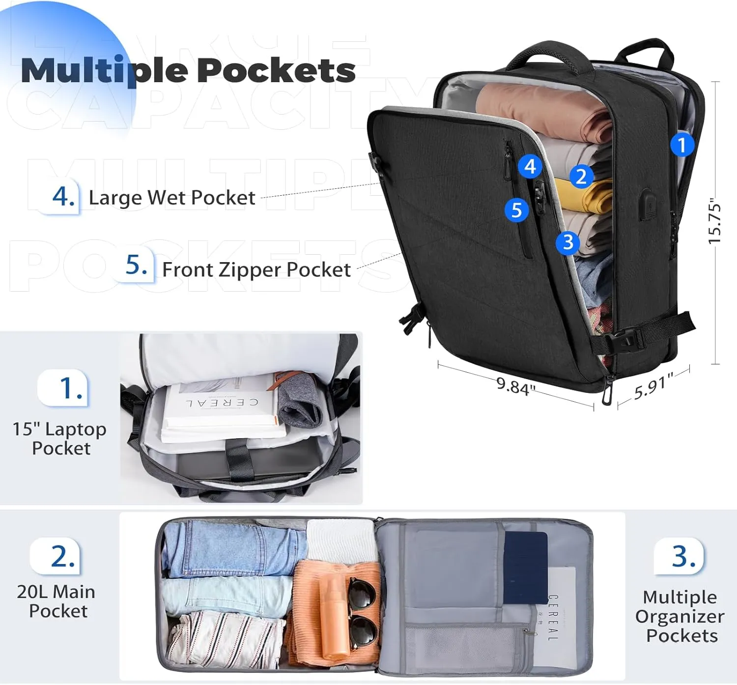 Travel Backpack for Women Men, Carry on Backpack, Airlines Personal Item Casual Daypacks (Dark Gray, Small)