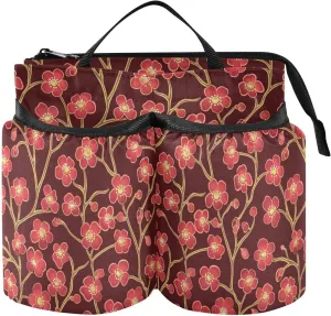 Travel Drink Cup Holder Foldable Cherry Blossom Red Brown Travel Mug Holder Two Cup Holder for Travelers Flight Attendants