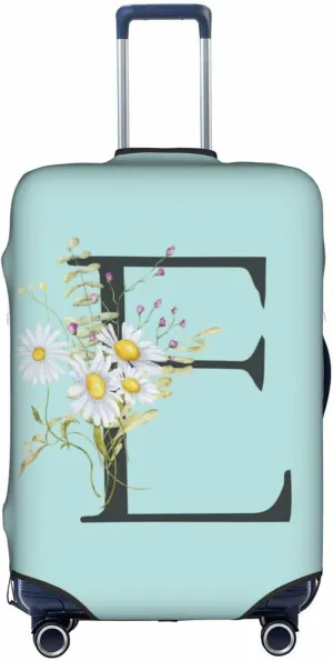 Travel Luggage Cover Elastic Blue Suitcase Protector Bag,Black Letter E Boho Floral Flowers Leaves Dust-Proof Washable Baggage Covers For Wheeled Suitcase Kid Adult,M (For 22-24 Inch Luggage)