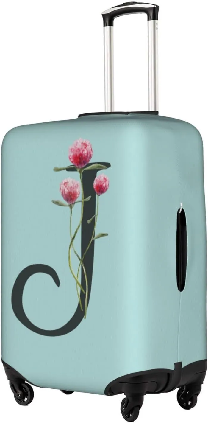 Travel Luggage Cover Elastic Blue Suitcase Protector Bag,Black Letter J Boho Floral Flowers Leaves Dust-Proof Washable Baggage Covers For Wheeled Suitcase Kid Adult,Xl (For 29-32 Inch Luggage)