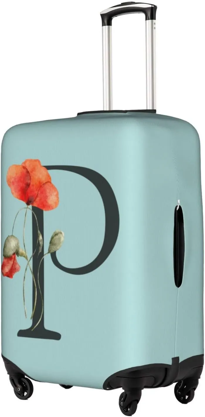 Travel Luggage Cover Elastic Blue Suitcase Protector Bag,Black Letter P Boho Floral Flowers Leaves Anti-Scratch Washable Baggage Covers For Wheeled Suitcase Kid Adult,S (For 18-21 Inch Luggage)