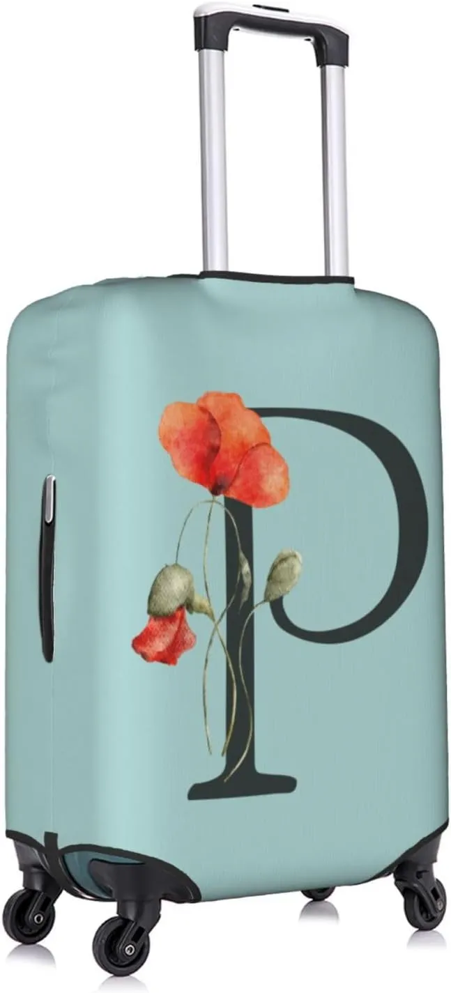 Travel Luggage Cover Elastic Blue Suitcase Protector Bag,Black Letter P Boho Floral Flowers Leaves Anti-Scratch Washable Baggage Covers For Wheeled Suitcase Kid Adult,S (For 18-21 Inch Luggage)