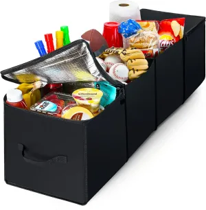 Trobo Trunk Organizer, Multipurpose Collapsible Car Storage Box With Insulated Cooler Compartments, X-Large Leak-proof Auto Grocery Bag Holder For Hot Or Cold Food, Truck, Van, SUV, Travel Accessories