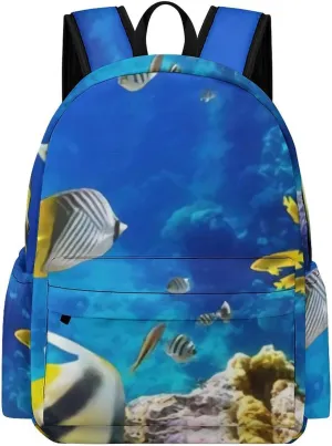 Tropical Fish with Coral Reef Travel Backpack 16 in Laptop Bag Half Print Rucksack Business Daypack for Work Office