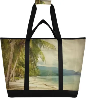 Tropical Palm Trees Reusable Insulated Lunchbox Cooler Bag, Leakproof Kitchen Grocery Bag Collapsible Portable Cooler Tote Bag for Picnic, Camping, Office, Travel