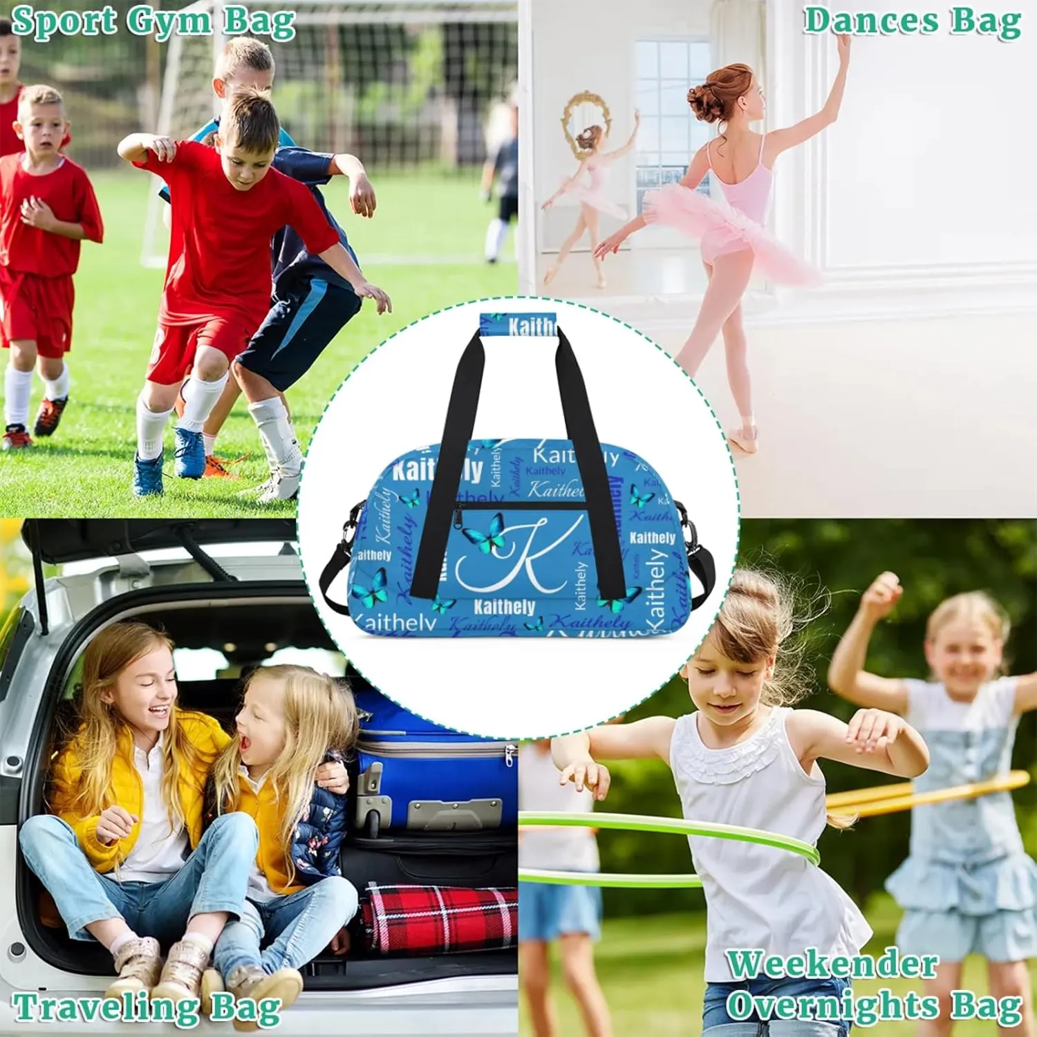 TropicalLife Personalized Dance Bag for Sport Duffel Bag Custom Butterfly Duffle Gym Bag with Name Customized Sports Tote Bags Blue