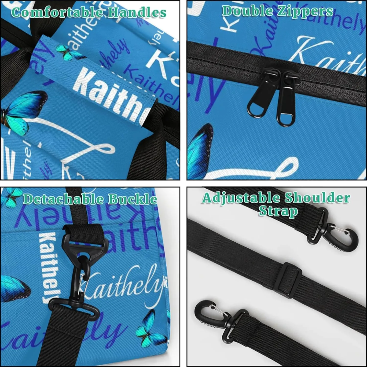 TropicalLife Personalized Dance Bag for Sport Duffel Bag Custom Butterfly Duffle Gym Bag with Name Customized Sports Tote Bags Blue