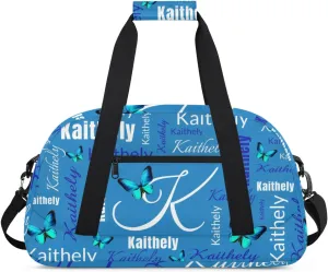 TropicalLife Personalized Dance Bag for Sport Duffel Bag Custom Butterfly Duffle Gym Bag with Name Customized Sports Tote Bags Blue