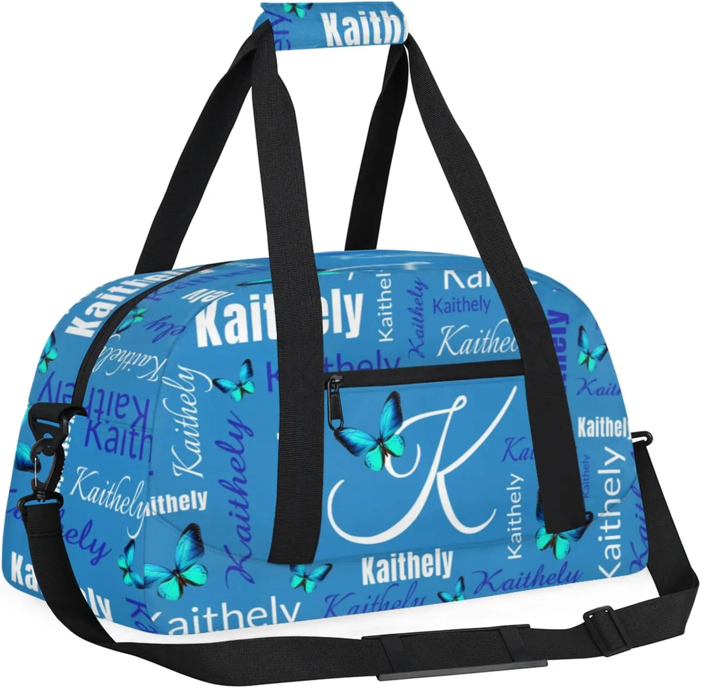 TropicalLife Personalized Dance Bag for Sport Duffel Bag Custom Butterfly Duffle Gym Bag with Name Customized Sports Tote Bags Blue