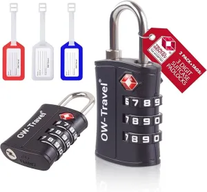 TSA luggage locks. Black 3-dial padlocks for suitcases   baggage tags