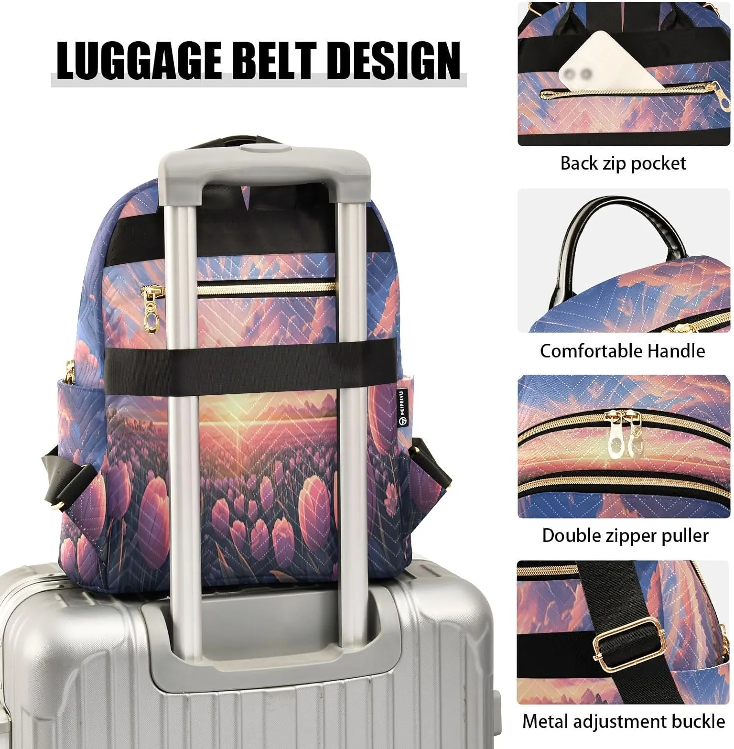 Tulips Field Sunset Pink Backpack Purse for Women Small Backpack Purse with Anti-theft Back for Hiking Camping M