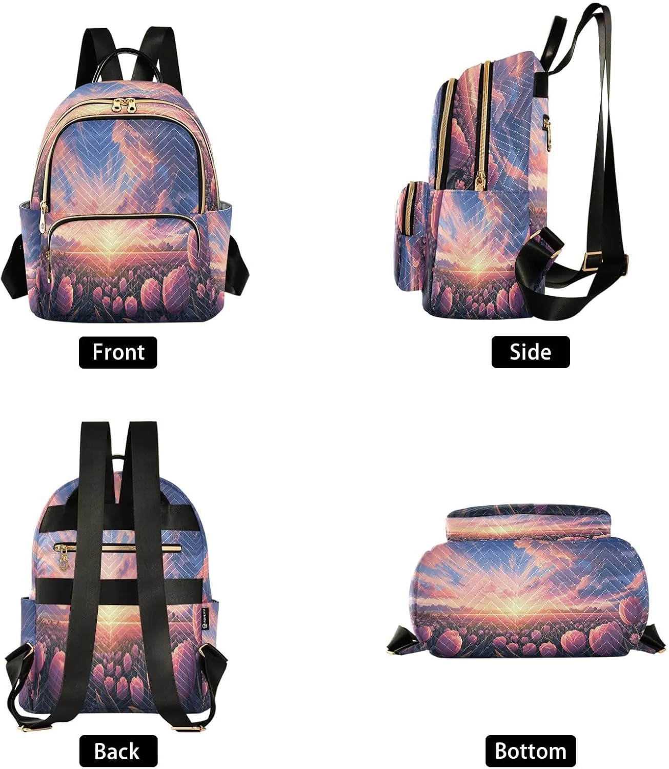 Tulips Field Sunset Pink Backpack Purse for Women Small Backpack Purse with Anti-theft Back for Hiking Camping M