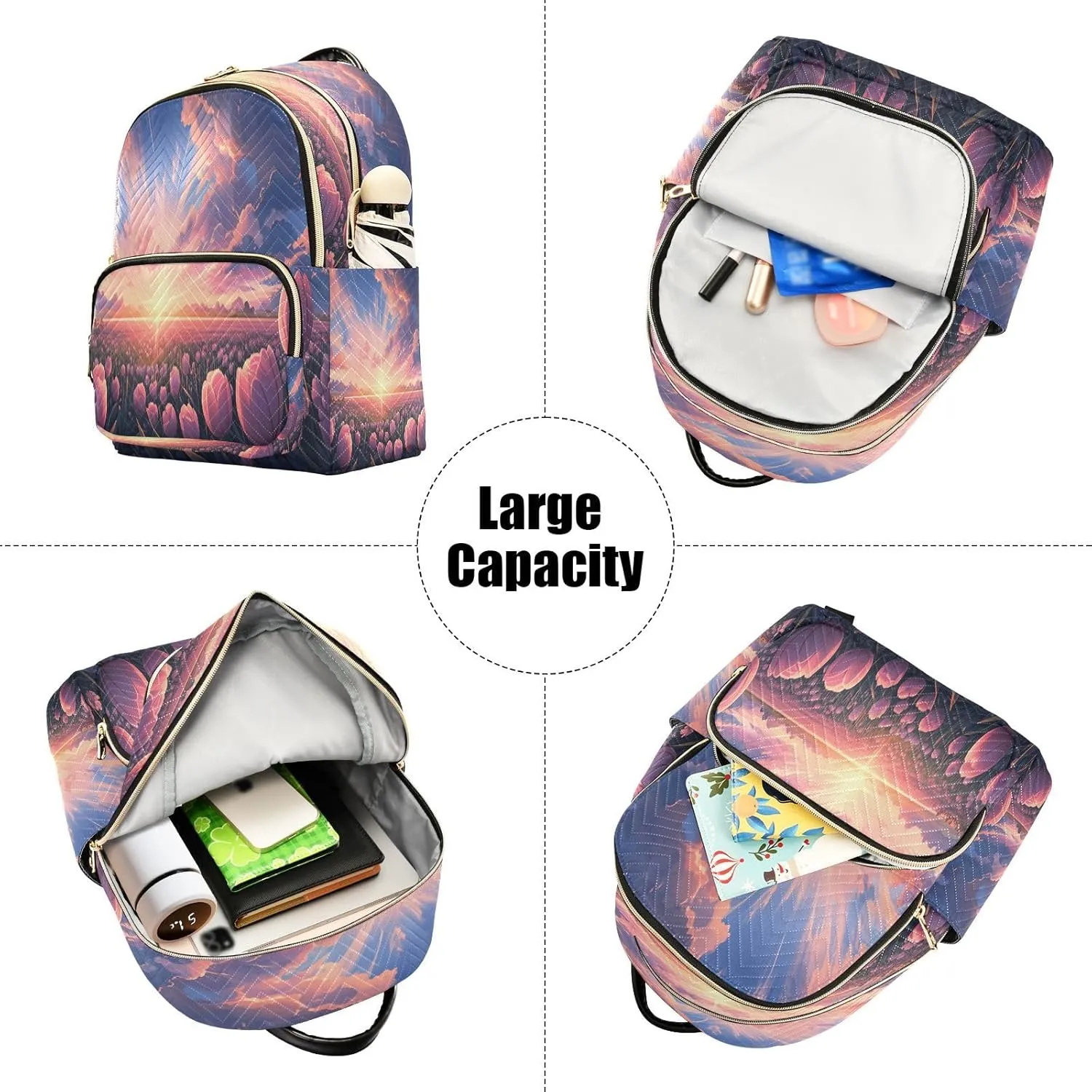 Tulips Field Sunset Pink Backpack Purse for Women Small Backpack Purse with Anti-theft Back for Hiking Camping M