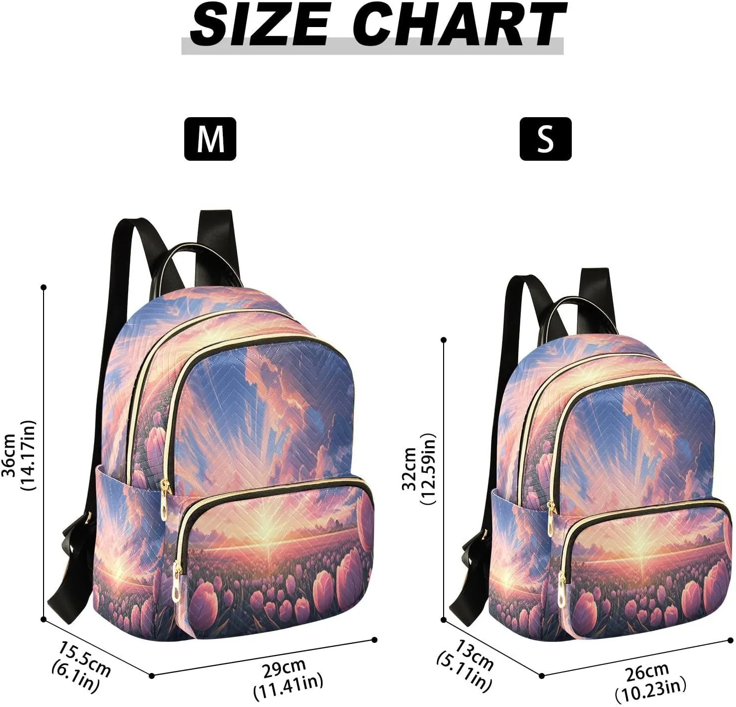 Tulips Field Sunset Pink Backpack Purse for Women Small Backpack Purse with Anti-theft Back for Hiking Camping M