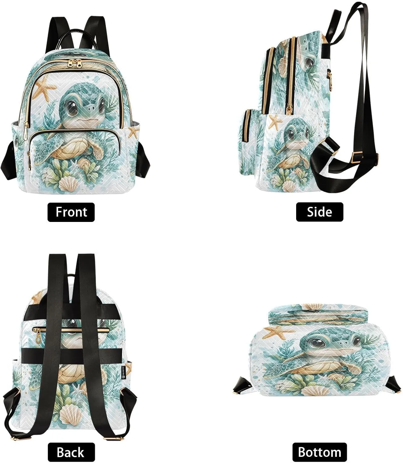 Turtle Seaweeds Starfish Teal Backpack Purse for Women Backpack Purse with Anti-theft Back for Trips M