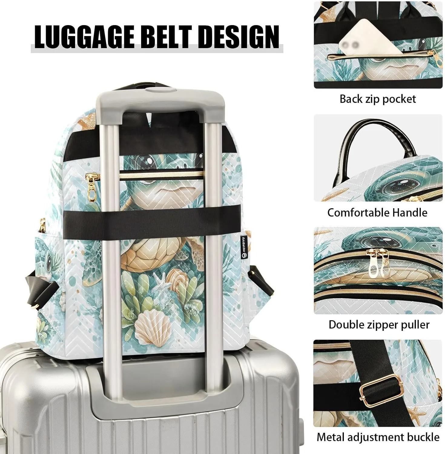 Turtle Seaweeds Starfish Teal Backpack Purse for Women Backpack Purse with Anti-theft Back for Trips M