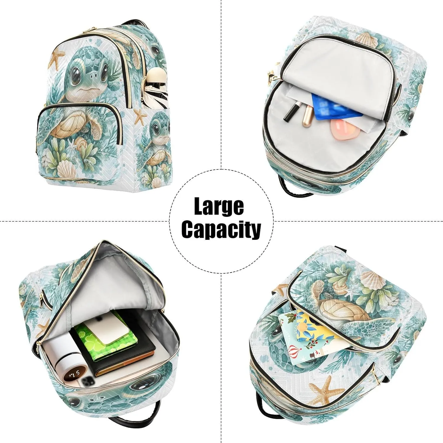 Turtle Seaweeds Starfish Teal Backpack Purse for Women Backpack Purse with Anti-theft Back for Trips M