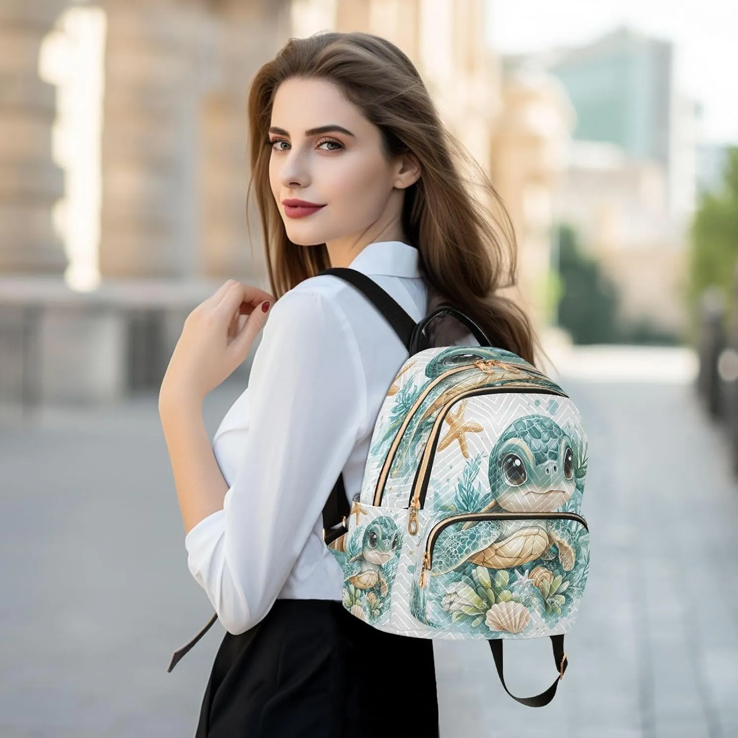 Turtle Seaweeds Starfish Teal Backpack Purse for Women Backpack Purse with Anti-theft Back for Trips M