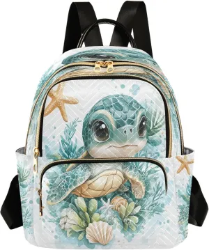 Turtle Seaweeds Starfish Teal Backpack Purse for Women Backpack Purse with Anti-theft Back for Trips M
