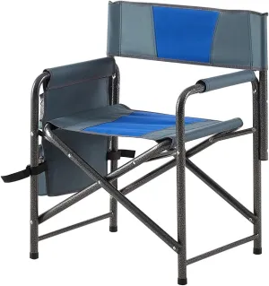Two Padded Folding Outdoor Chairs with Storage Bags - for Both Indoor and Outdoor use, Blue/Grey