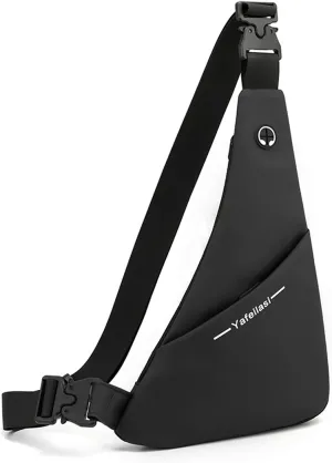 Ultra-light Sling Chest Bag One Shoulder Bag Double-sided Crossbody Backpack Men with Earphone Hole for Outdoor Travel Work Hiking Running Indoor Activities Daypacks Black