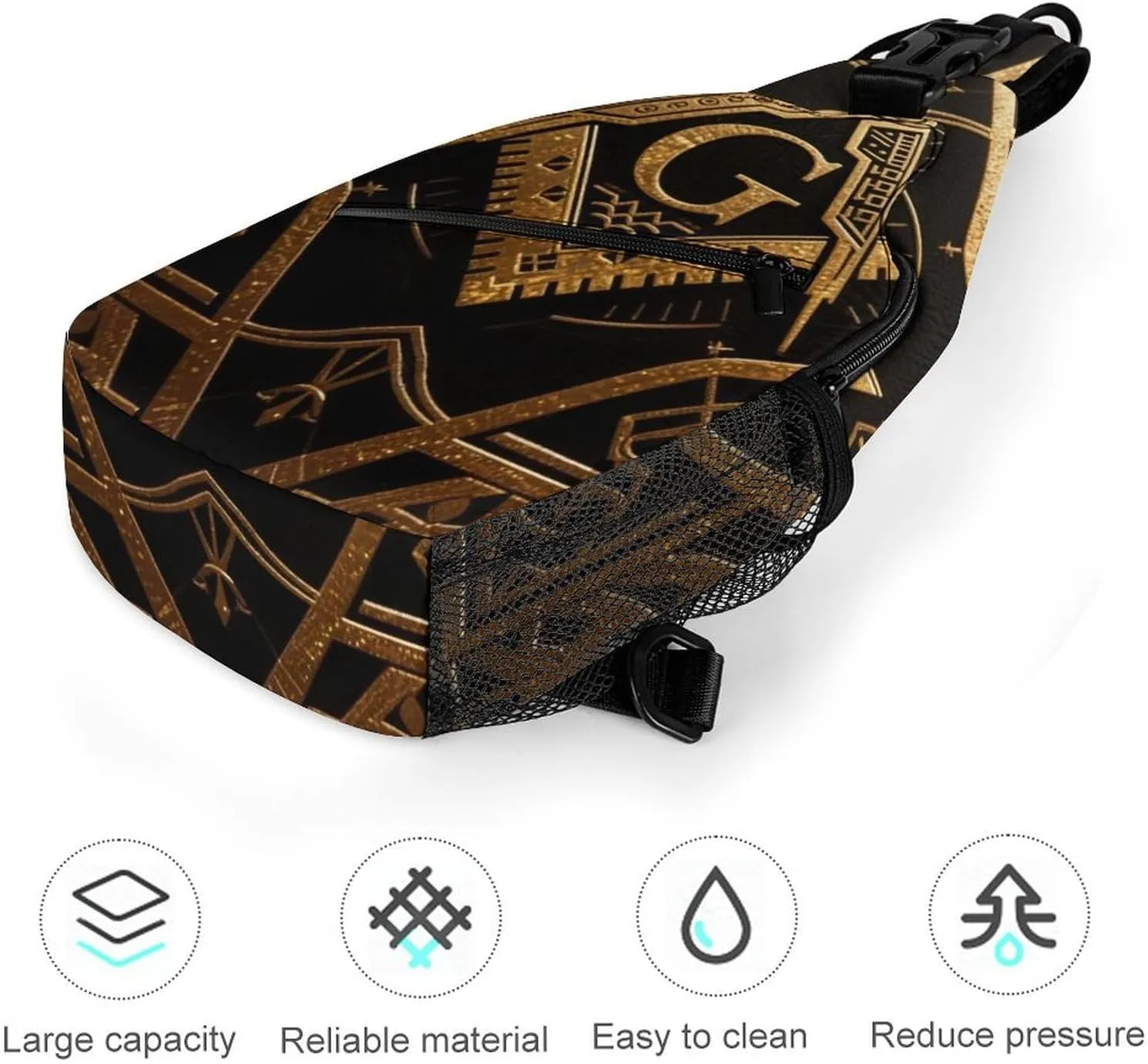 Ultra Lightweight Sling Backpack Chest Day Bag Multipurpose Anti-Theft Rucksack for Cycling Hiking Camping Travel Outdoor, Gold Freemason Freemasonry Masonic Art Camera Case Messenger Bag