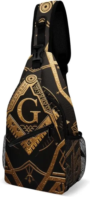Ultra Lightweight Sling Backpack Chest Day Bag Multipurpose Anti-Theft Rucksack for Cycling Hiking Camping Travel Outdoor, Gold Freemason Freemasonry Masonic Art Camera Case Messenger Bag