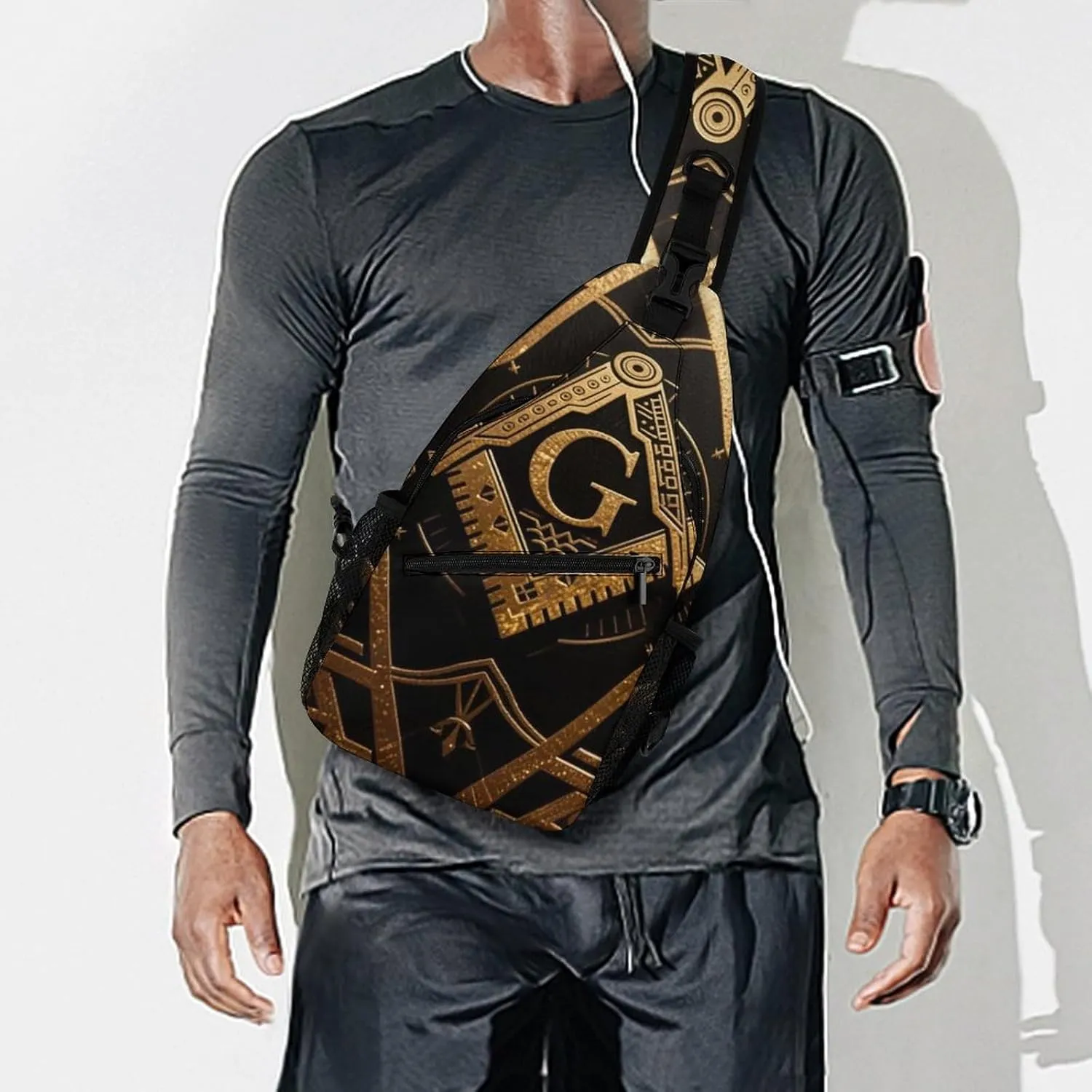 Ultra Lightweight Sling Backpack Chest Day Bag Multipurpose Anti-Theft Rucksack for Cycling Hiking Camping Travel Outdoor, Gold Freemason Freemasonry Masonic Art Camera Case Messenger Bag