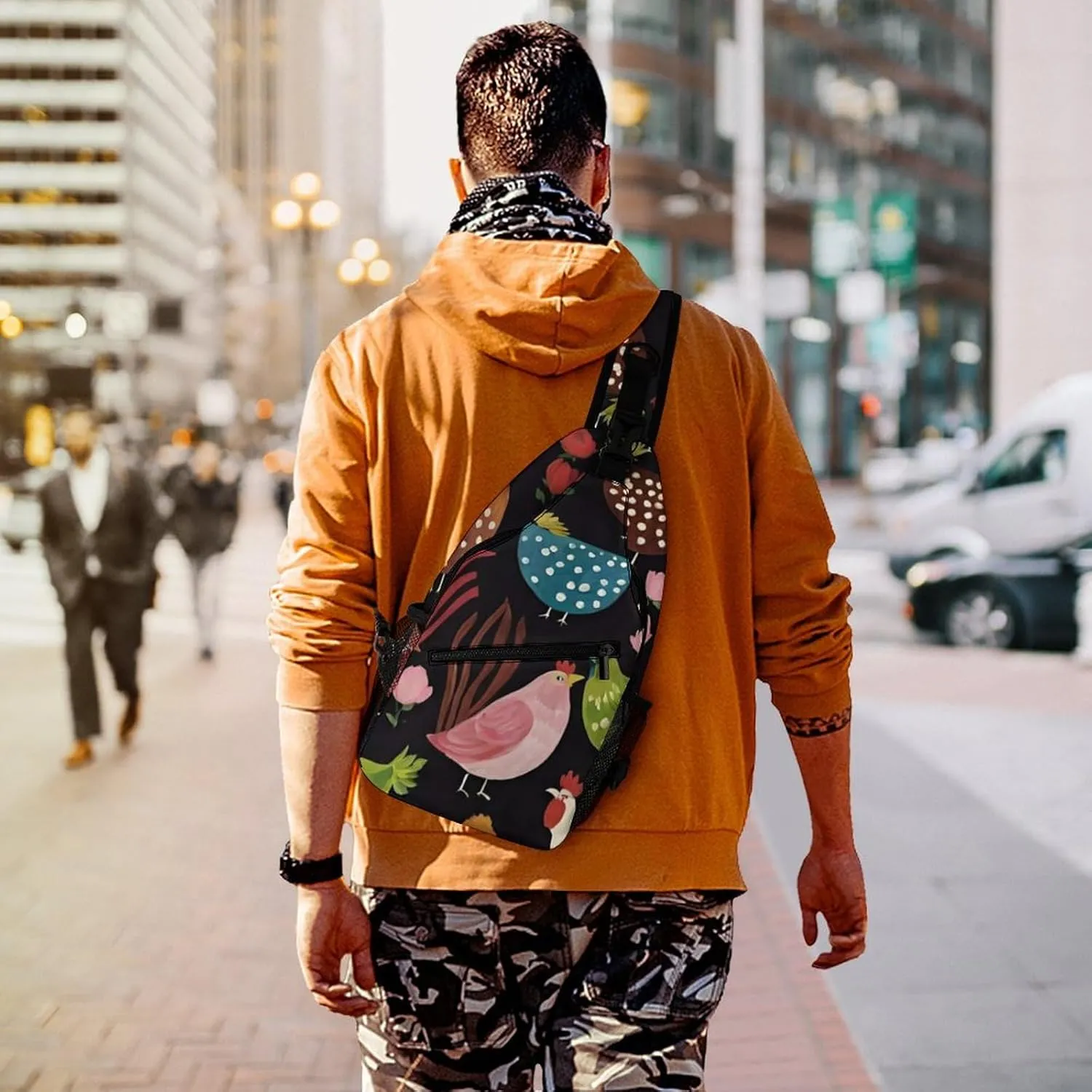 Ultra Lightweight Sling Backpack Crossbody Chest Rucksack Anti-Theft Multipurpose Bag for Hiking Cycling Walking Dog Bicycle Travel, Cluck! Cluck Chicken Art