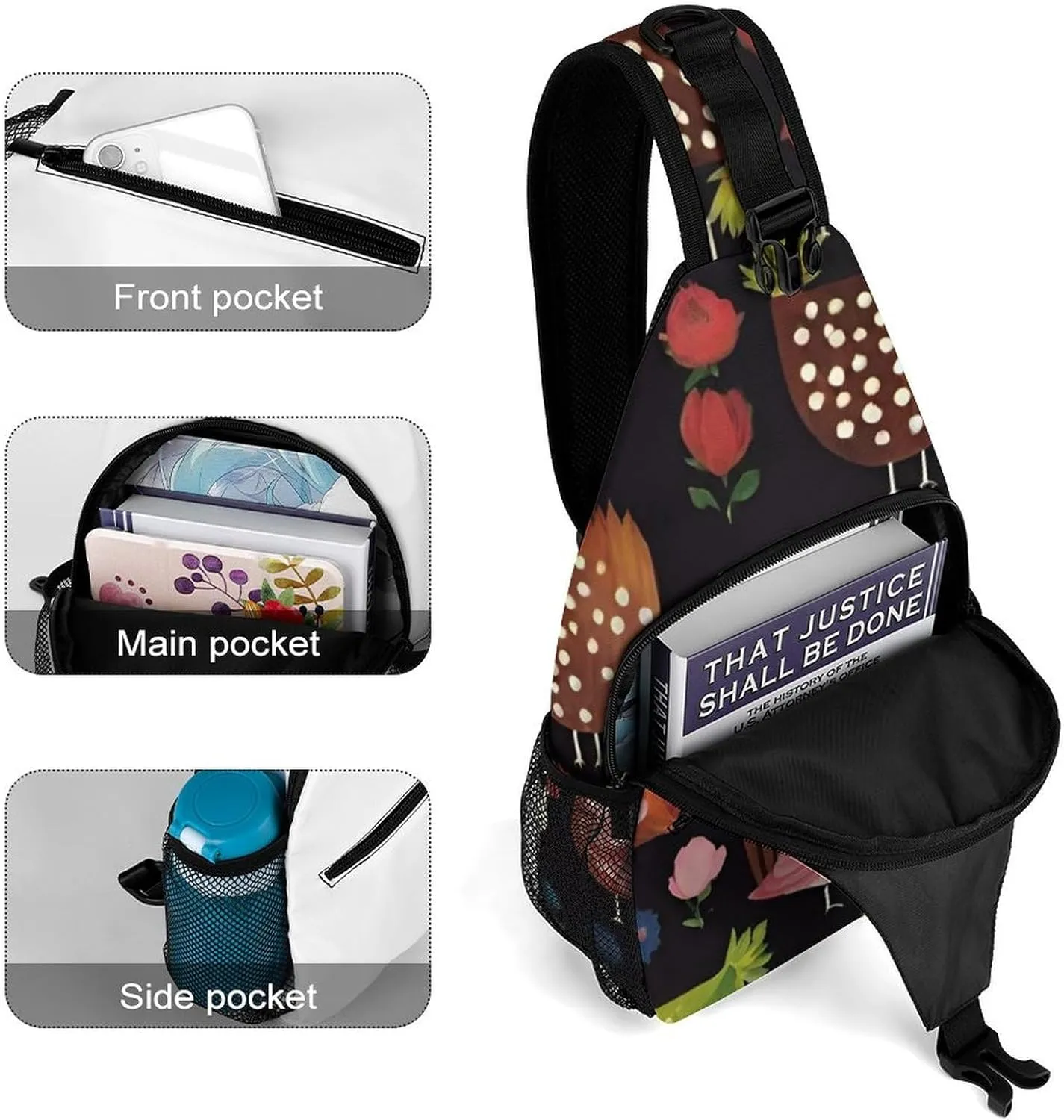 Ultra Lightweight Sling Backpack Crossbody Chest Rucksack Anti-Theft Multipurpose Bag for Hiking Cycling Walking Dog Bicycle Travel, Cluck! Cluck Chicken Art