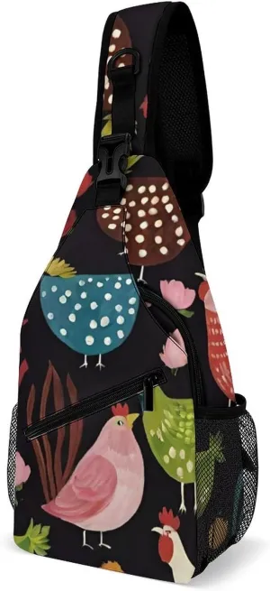 Ultra Lightweight Sling Backpack Crossbody Chest Rucksack Anti-Theft Multipurpose Bag for Hiking Cycling Walking Dog Bicycle Travel, Cluck! Cluck Chicken Art