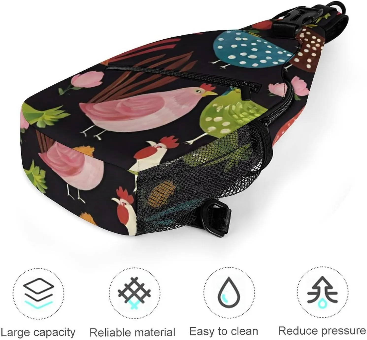 Ultra Lightweight Sling Backpack Crossbody Chest Rucksack Anti-Theft Multipurpose Bag for Hiking Cycling Walking Dog Bicycle Travel, Cluck! Cluck Chicken Art