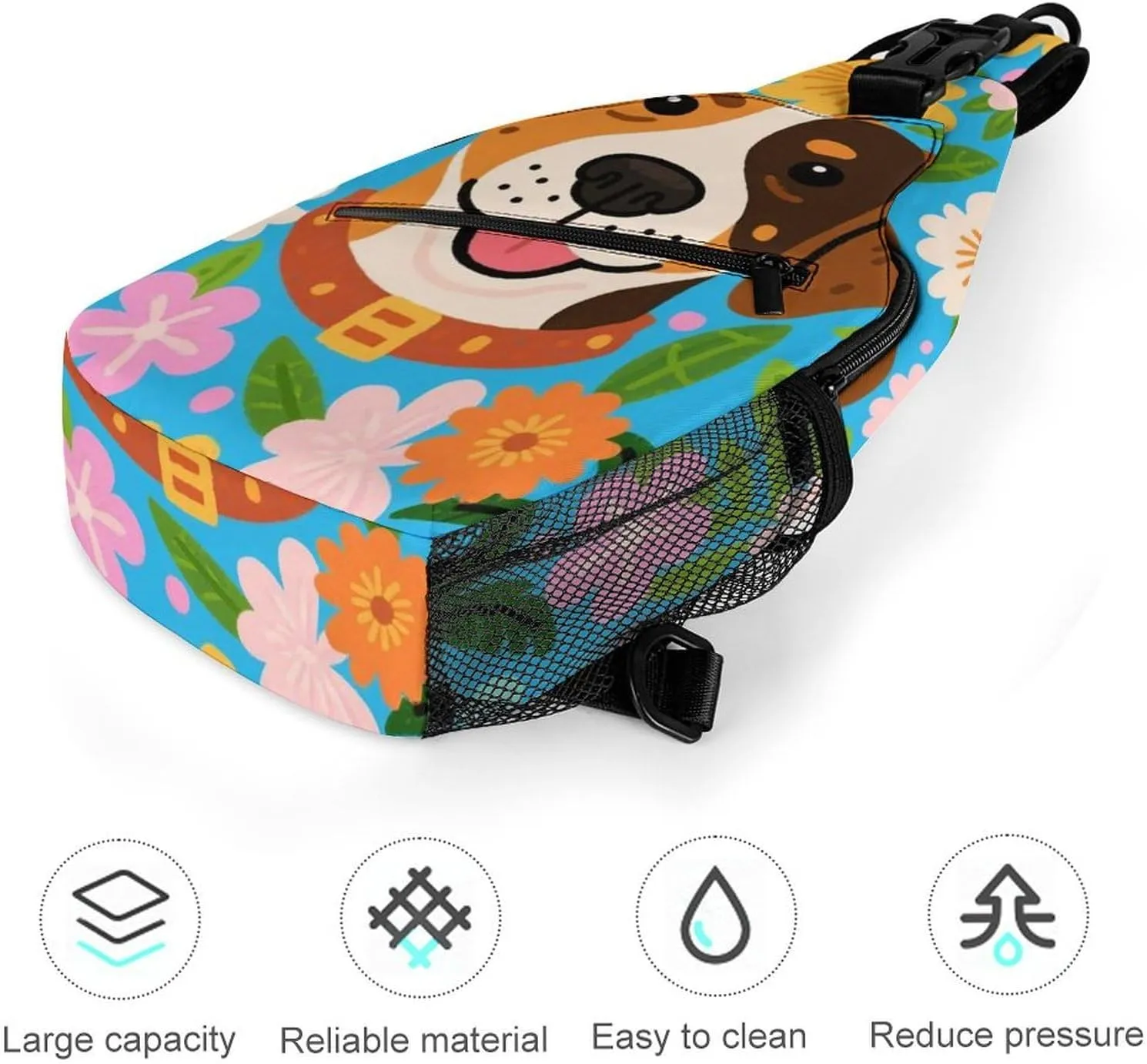 Ultra Lightweight Sling Backpack Crossbody Chest Rucksack Anti-Theft Multipurpose Bag for Hiking Cycling Walking Dog Bicycle Travel, Hawaiian Flowers Floral Dog Art