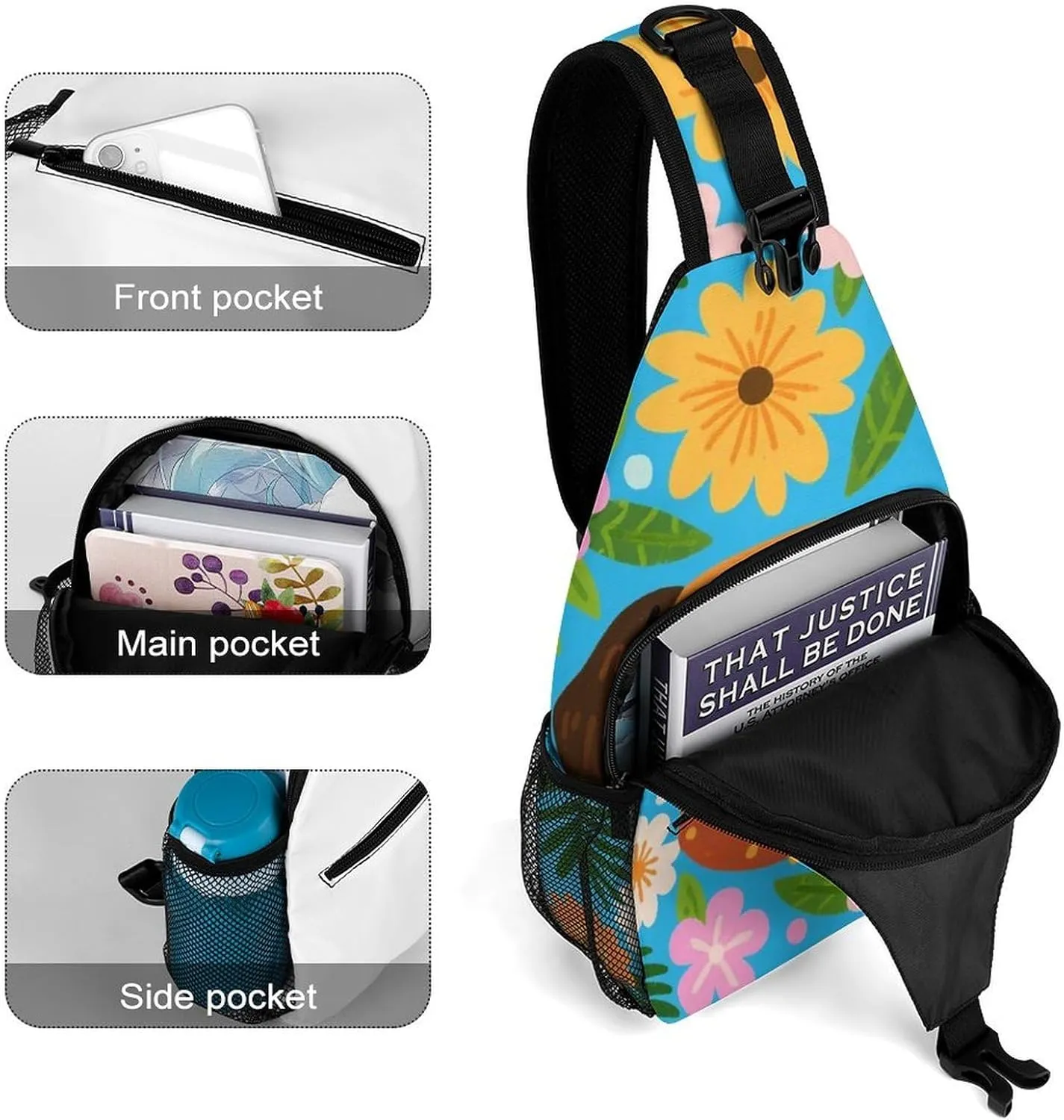Ultra Lightweight Sling Backpack Crossbody Chest Rucksack Anti-Theft Multipurpose Bag for Hiking Cycling Walking Dog Bicycle Travel, Hawaiian Flowers Floral Dog Art