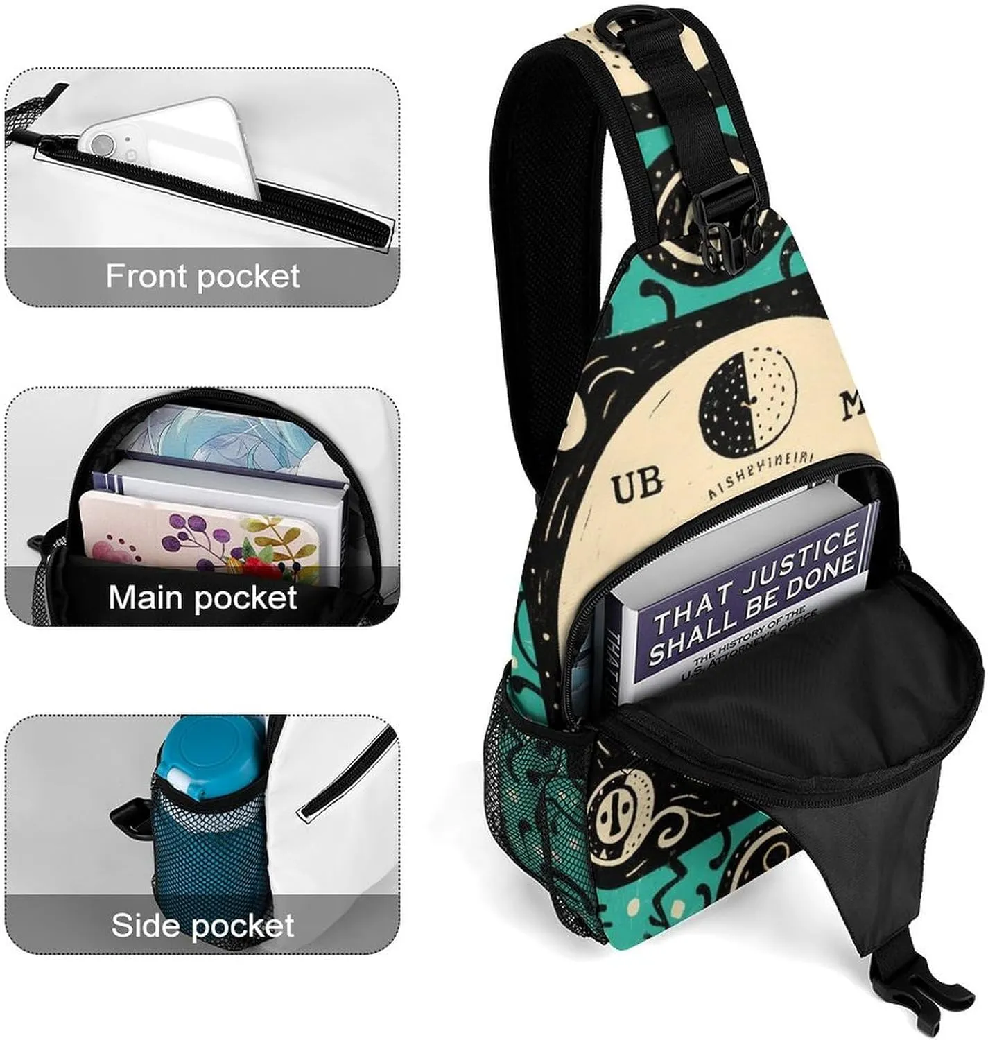 Ultra Lightweight Sling Backpack Crossbody Chest Rucksack Anti-Theft Multipurpose Bag for Hiking Cycling Walking Dog Bicycle Travel, Magic Spirit Board Witch Art