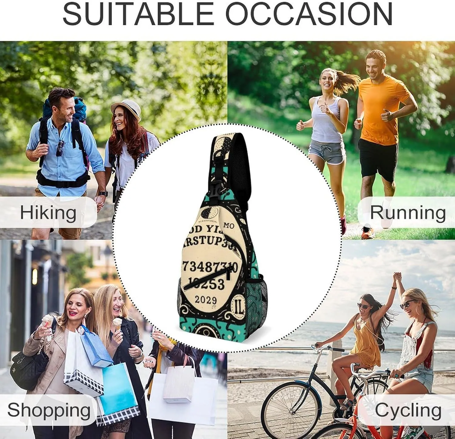 Ultra Lightweight Sling Backpack Crossbody Chest Rucksack Anti-Theft Multipurpose Bag for Hiking Cycling Walking Dog Bicycle Travel, Magic Spirit Board Witch Art