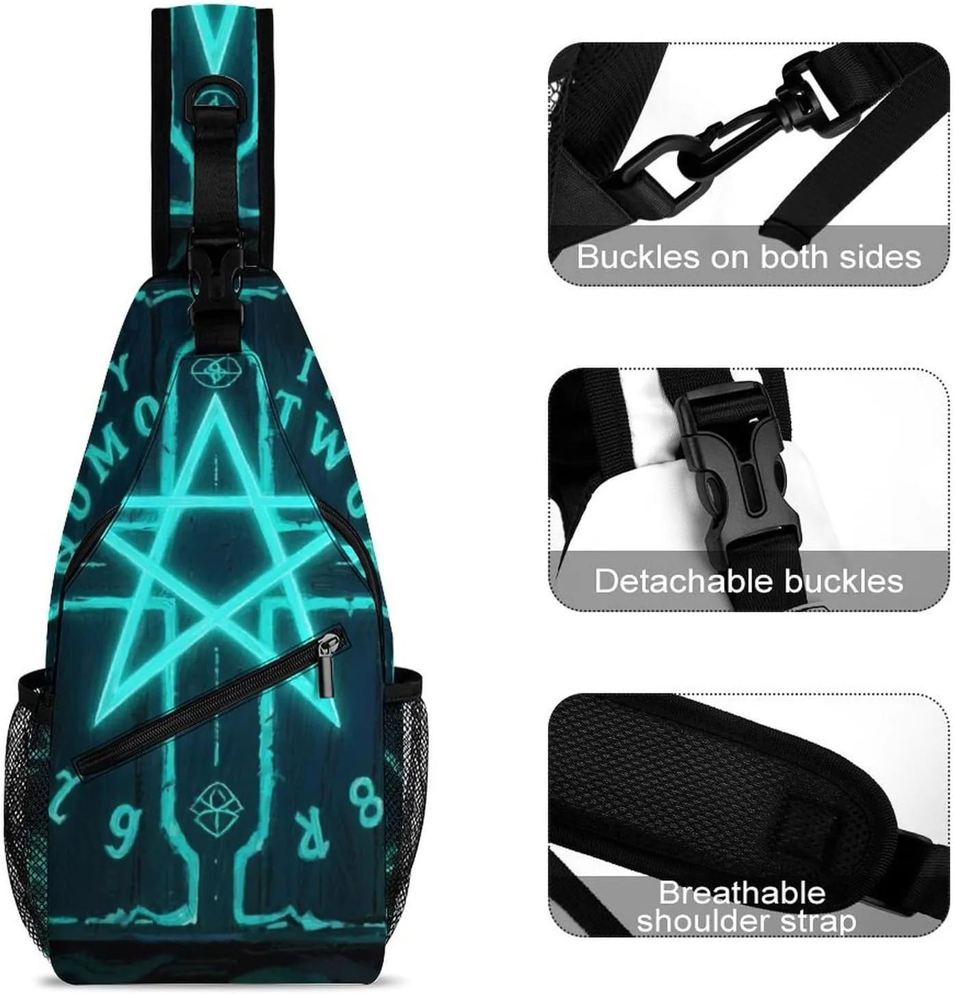 Ultra Lightweight Sling Bag Backpack Crossbody Chest Rucksack Anti-Theft Multipurpose Bag for Bicycle Sport Hiking Travel Camping, Magic Spirit Board Witch Art
