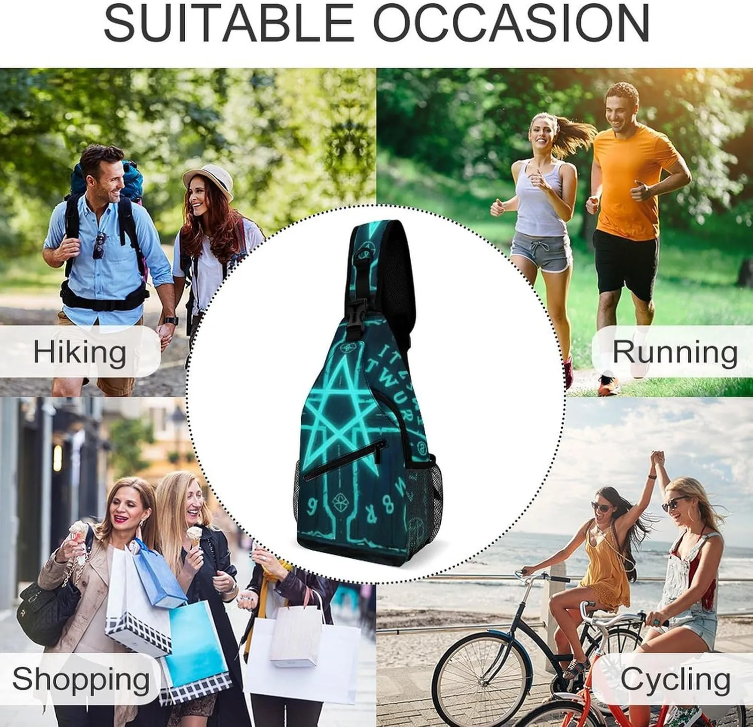 Ultra Lightweight Sling Bag Backpack Crossbody Chest Rucksack Anti-Theft Multipurpose Bag for Bicycle Sport Hiking Travel Camping, Magic Spirit Board Witch Art