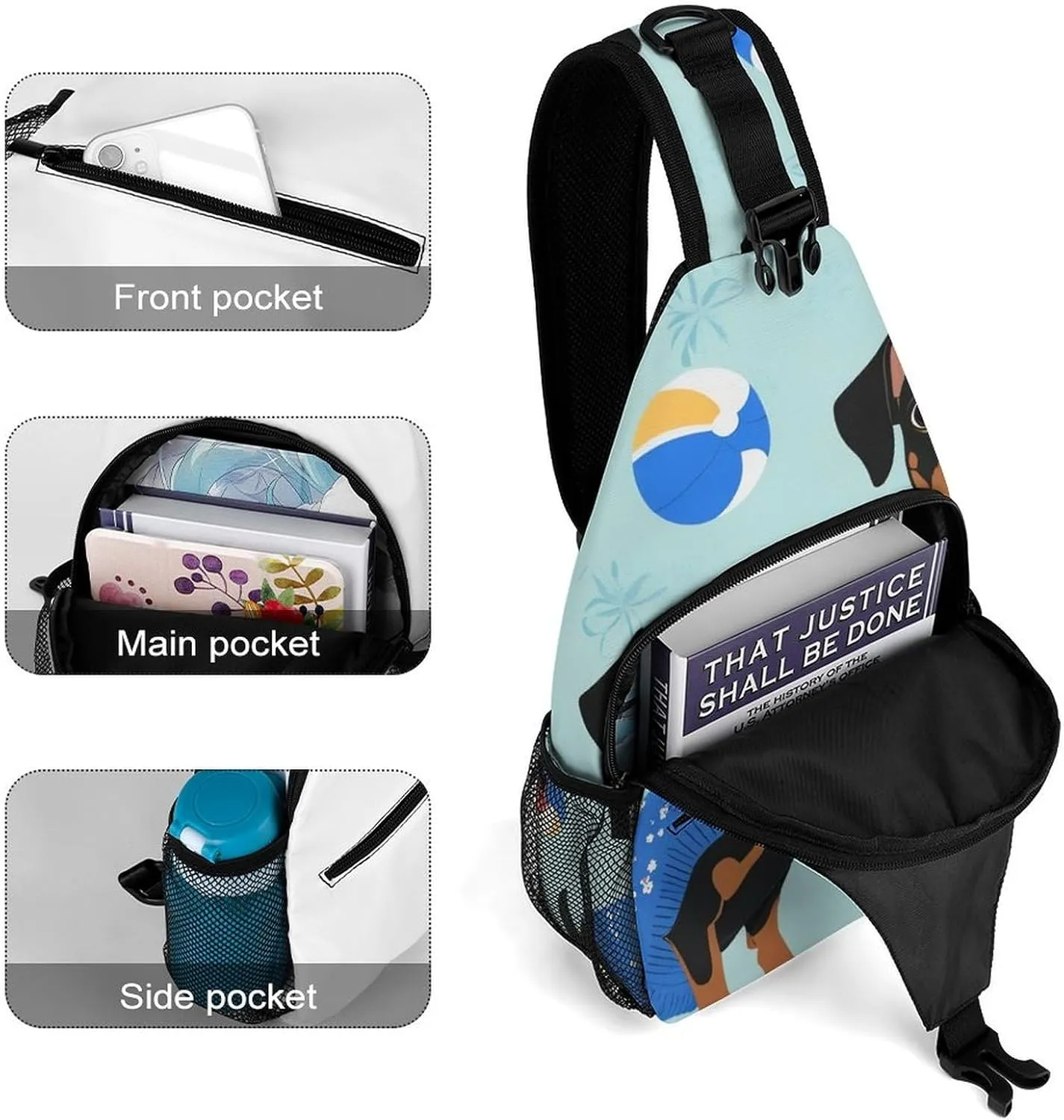 Ultra Lightweight Sling Shoulder Backpack Crossbody Daypacks Chest Shoulder Packs Multipurpose Anti-Theft Bag for Hiking Cycling Walking Dog, Miniature Pinscher Pool