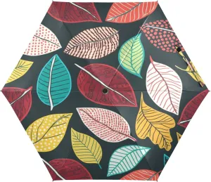 Umbrellas for Sun, Windproof Collapsible Umbrella, Ideal for Car, Purse, Men and Women, Colorful Leaves