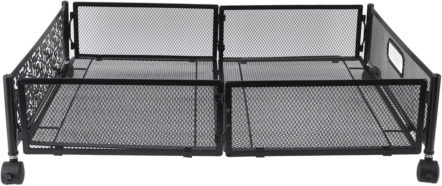 Under the Bed Organizer, Underbed Storage Container Carbon Steel Simply Moved High Load Bearing for At Home Stable (Black)