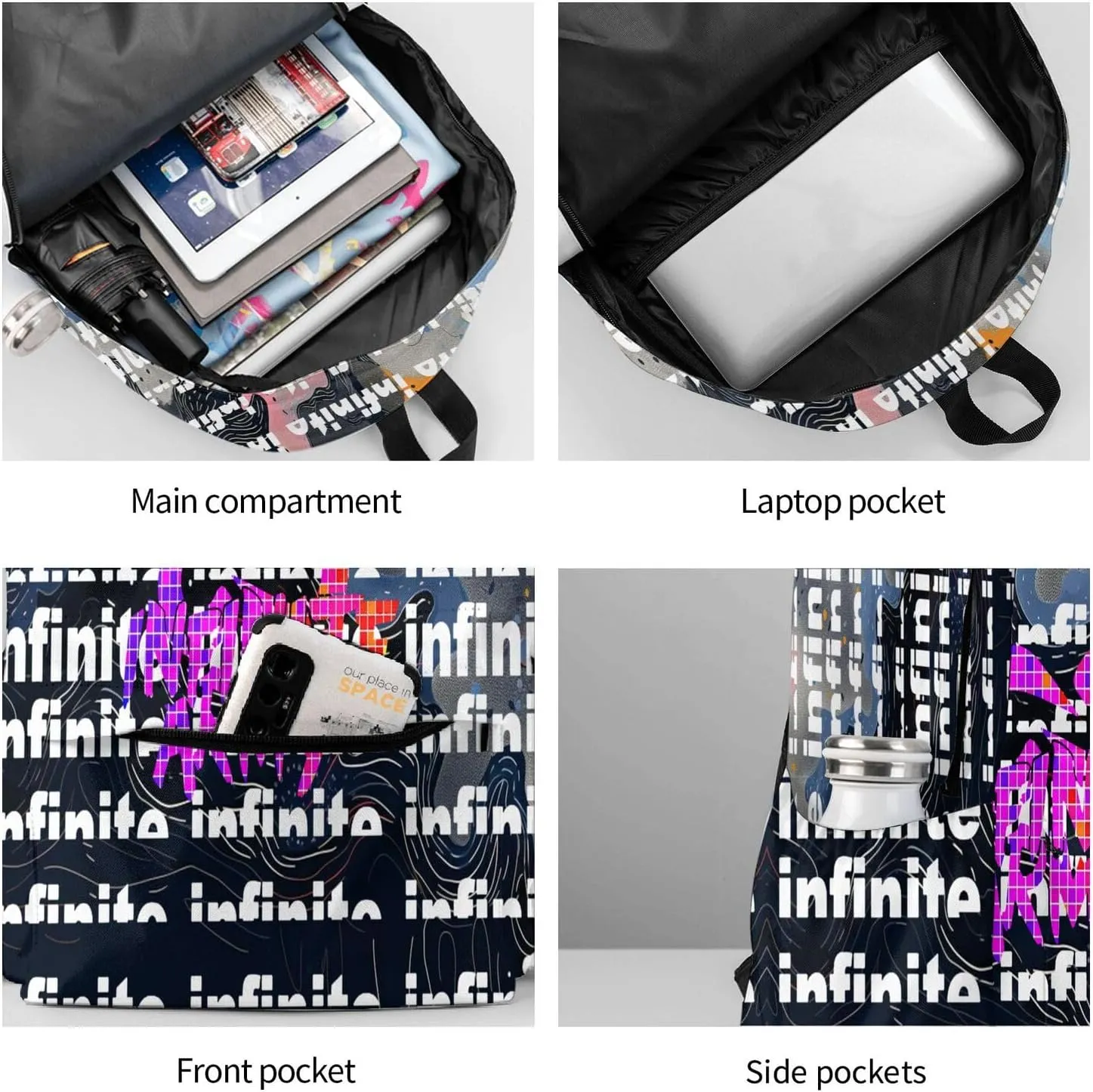 Unisex Lightweight Backpack With Handle Insulated Lunch Bag Big Capacity Travel Daypack Set, Black2