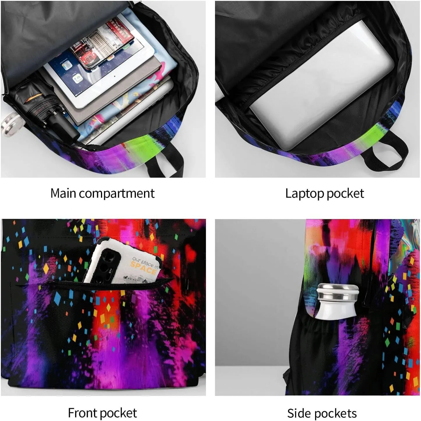 Unisex Lightweight Backpack With Handle Insulated Lunch Bag Big Capacity Travel Daypack Set, Black5